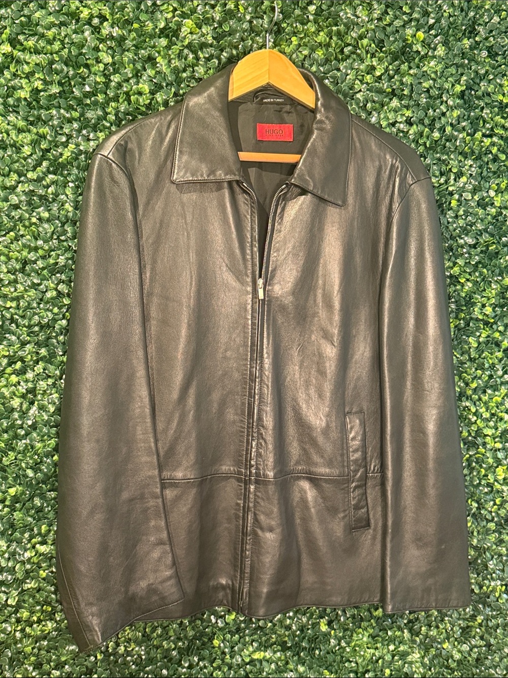 Hugo Boss Black Leather Zip Bomber Jacket